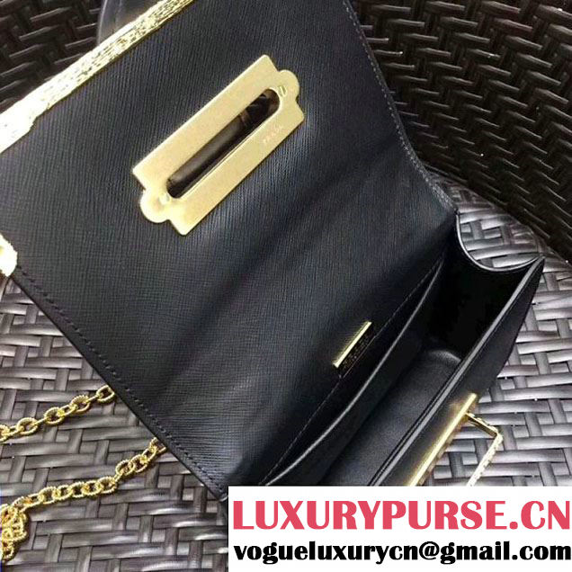 Prada Cahier Leather Shoulder Bag With Crystals 1BH018 Black/Purple 2017 (GYF-7120812 )