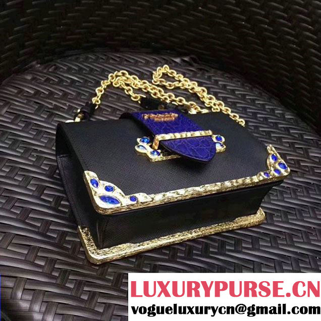 Prada Cahier Leather Shoulder Bag With Crystals 1BH018 Black/Purple 2017 (GYF-7120812 )