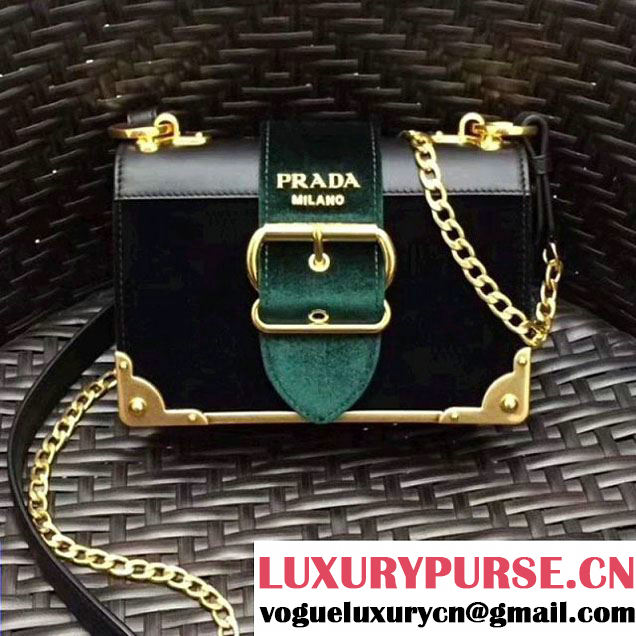 Prada Cahier Velvet Shoulder Bag 1BH018 Black/Green 2017 (GYF-7120811 )