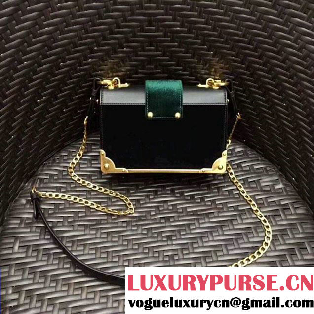 Prada Cahier Velvet Shoulder Bag 1BH018 Black/Green 2017 (GYF-7120811 )