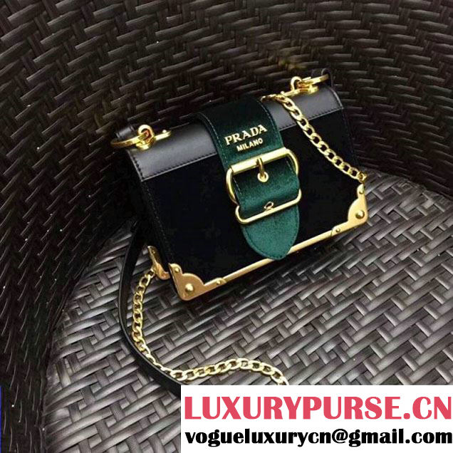 Prada Cahier Velvet Shoulder Bag 1BH018 Black/Green 2017 (GYF-7120811 )