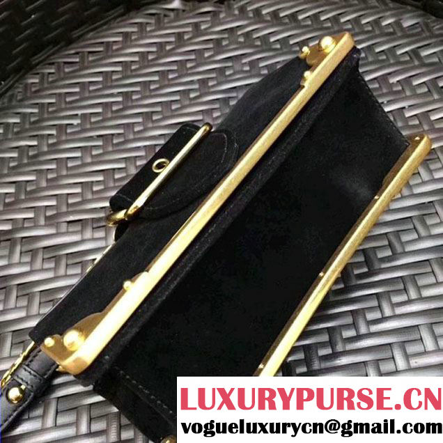 Prada Cahier Velvet Shoulder Bag 1BH018 Black 2017 (GYF-7120810 )