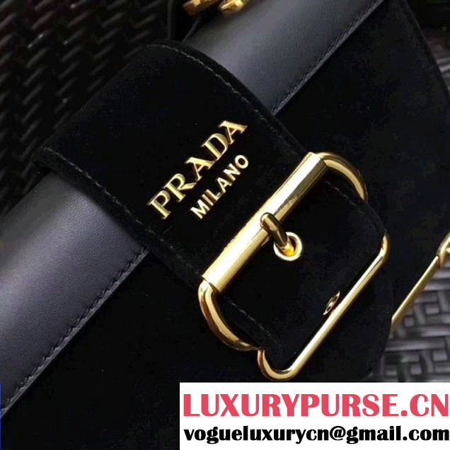 Prada Cahier Velvet Shoulder Bag 1BH018 Black 2017 (GYF-7120810 )