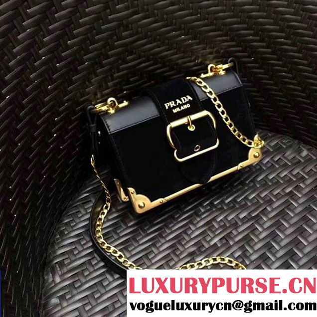 Prada Cahier Velvet Shoulder Bag 1BH018 Black 2017 (GYF-7120810 )