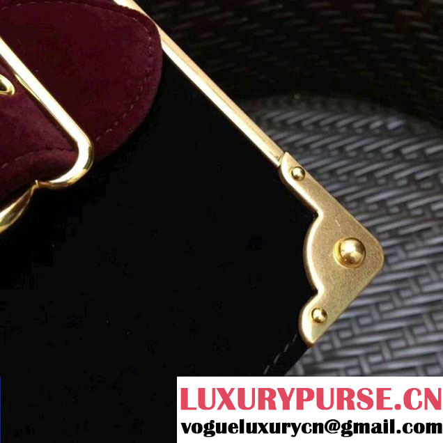 Prada Cahier Velvet Shoulder Bag 1BH018 Black/Burgundy 2017 (GYF-7120809 )