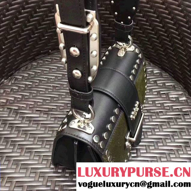 Prada Cahier Studded Calf Hair Bag 1BD045 Black/Green 2017 (GYF-7120825 )