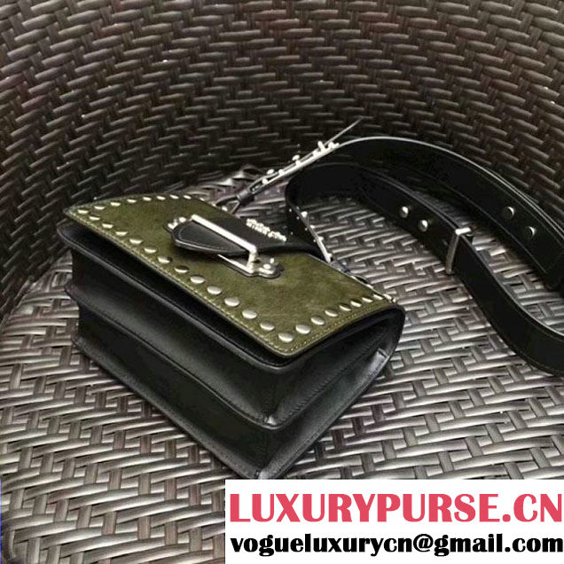 Prada Cahier Studded Calf Hair Bag 1BD045 Black/Green 2017 (GYF-7120825 )