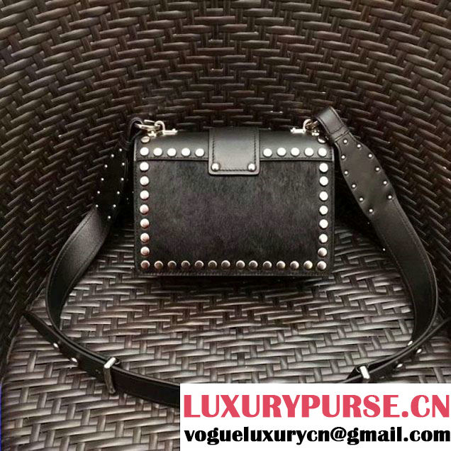 Prada Cahier Studded Calf Hair Bag 1BD045 Black 2017 (GYF-7120824 )