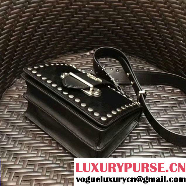 Prada Cahier Studded Calf Hair Bag 1BD045 Black 2017 (GYF-7120824 )
