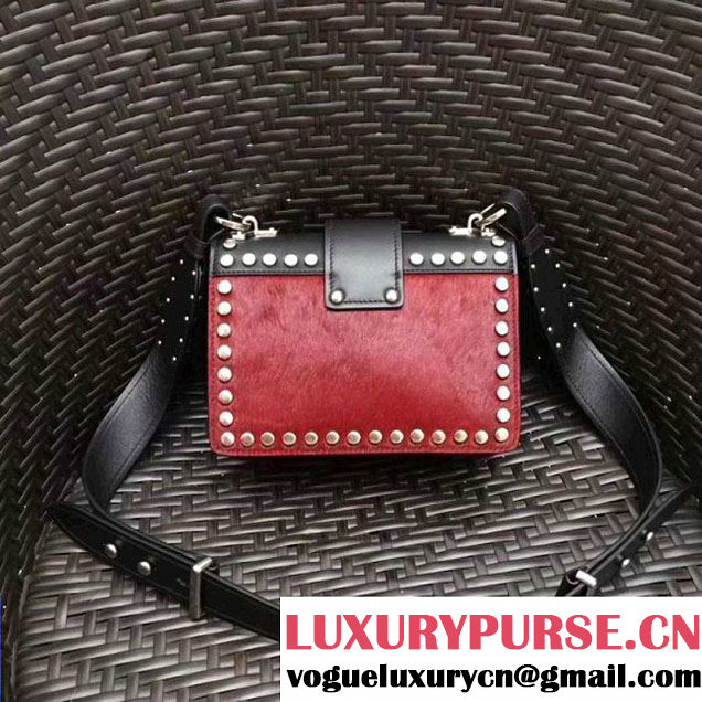 Prada Cahier Studded Calf Hair Bag 1BD045 Black/Red 2017 (GYF-7120823 )
