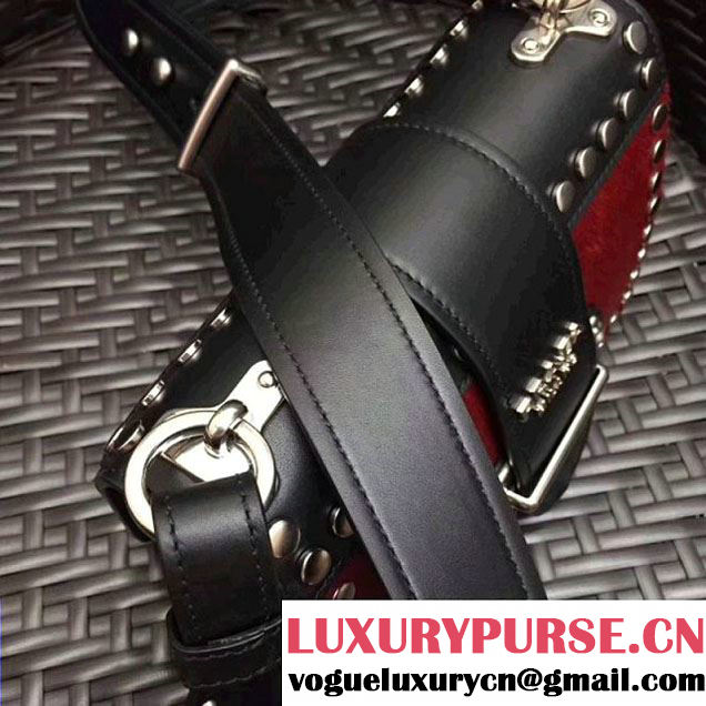 Prada Cahier Studded Calf Hair Bag 1BD045 Black/Red 2017 (GYF-7120823 )