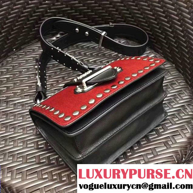 Prada Cahier Studded Calf Hair Bag 1BD045 Black/Red 2017 (GYF-7120823 )