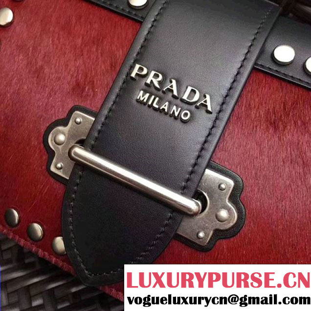 Prada Cahier Studded Calf Hair Bag 1BD045 Black/Red 2017 (GYF-7120823 )