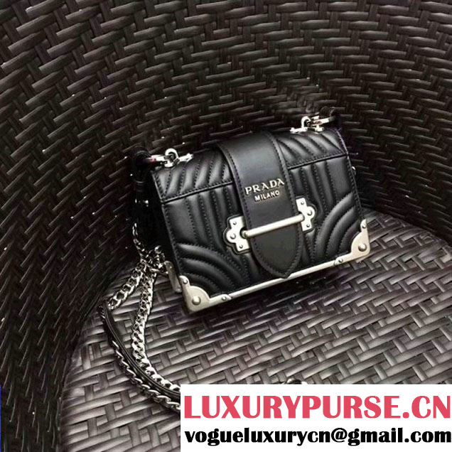Prada Cahier Diagramme Leather Shoulder Bag Black 2017 (GYF-7120820 )