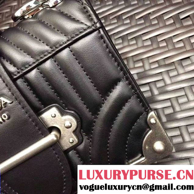 Prada Cahier Diagramme Leather Shoulder Bag Black 2017 (GYF-7120820 )