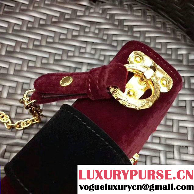 Prada Cahier Velvet Shoulder Bag With Crystals 1BH018 Burgundy/Black 2017 (GYF-7120819 )