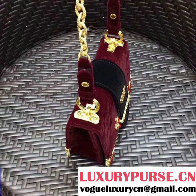 Prada Cahier Velvet Shoulder Bag With Crystals 1BH018 Burgundy/Black 2017 (GYF-7120819 )