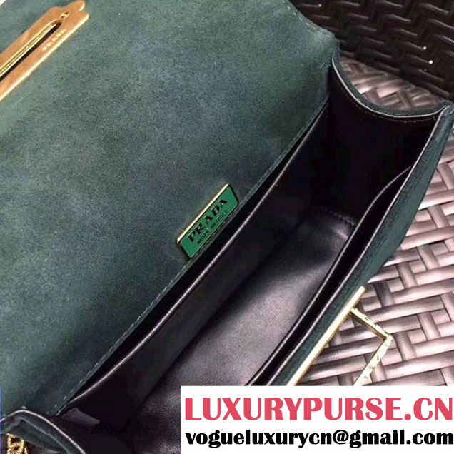 Prada Cahier Velvet Shoulder Bag With Crystals 1BH018 Green/Black 2017 (GYF-7120818 )