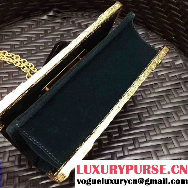 Prada Cahier Velvet Shoulder Bag With Crystals 1BH018 Green/Black 2017 (GYF-7120818 )