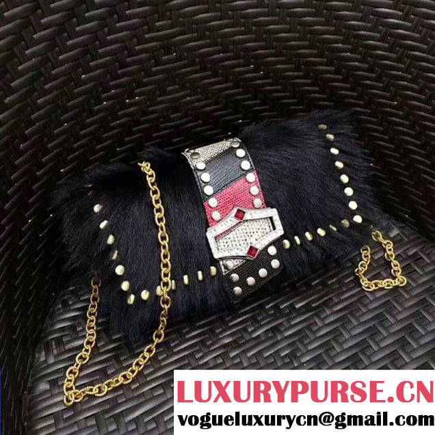 Prada Haircalf Shoulder Bag 1BD078 Black 2017 (GYF-7120723 )