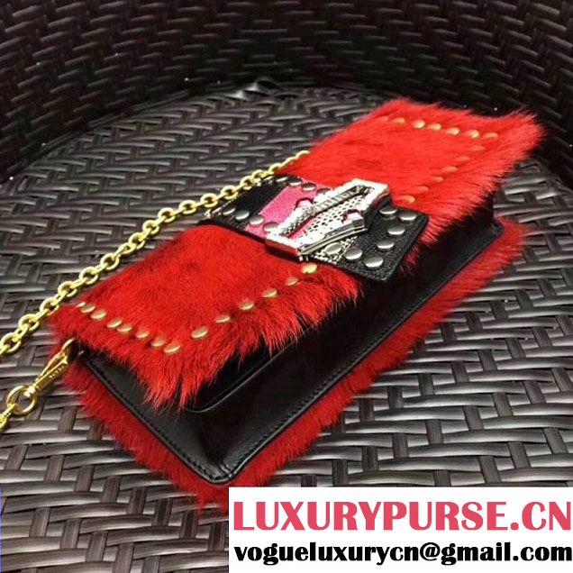 Prada Haircalf Shoulder Bag 1BD078 Red 2017 (GYF-7120722 )