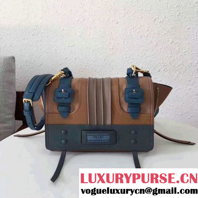 Prada Etiquette Leather Bag 1BD093 Brown/Blue 2017 (GYF-7120719 )