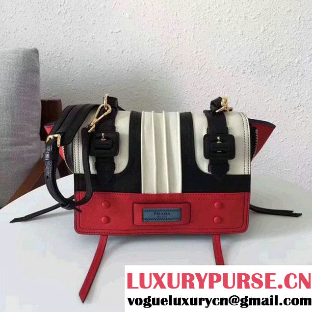 Prada Etiquette Leather Bag 1BD093 White/Black/Red 2017 (GYF-7120718 )