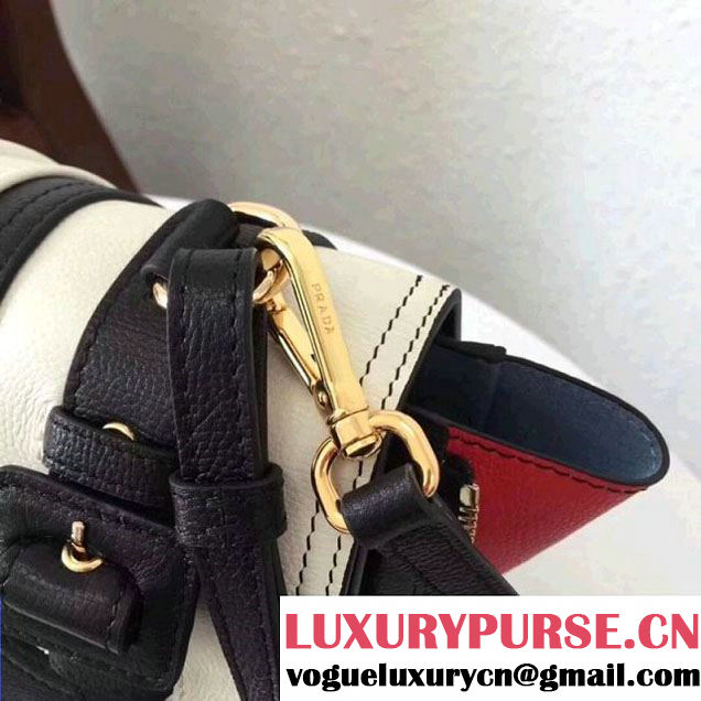 Prada Etiquette Leather Bag 1BD093 White/Black/Red 2017 (GYF-7120718 )