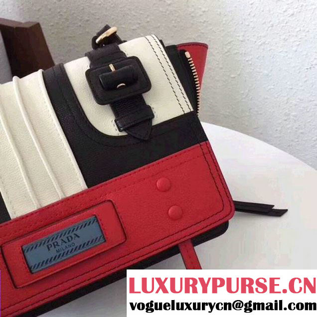 Prada Etiquette Leather Bag 1BD093 White/Black/Red 2017 (GYF-7120718 )