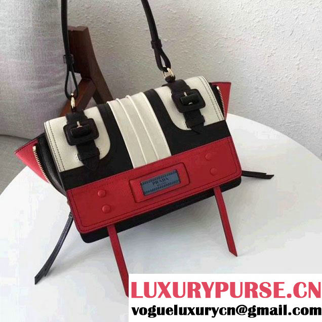 Prada Etiquette Leather Bag 1BD093 White/Black/Red 2017 (GYF-7120718 )