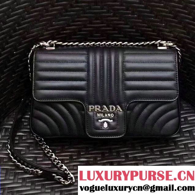 Prada Diagramme Leather Flap Shoulder Bag 1BD108 Black 2017 (GYF-7120709 )