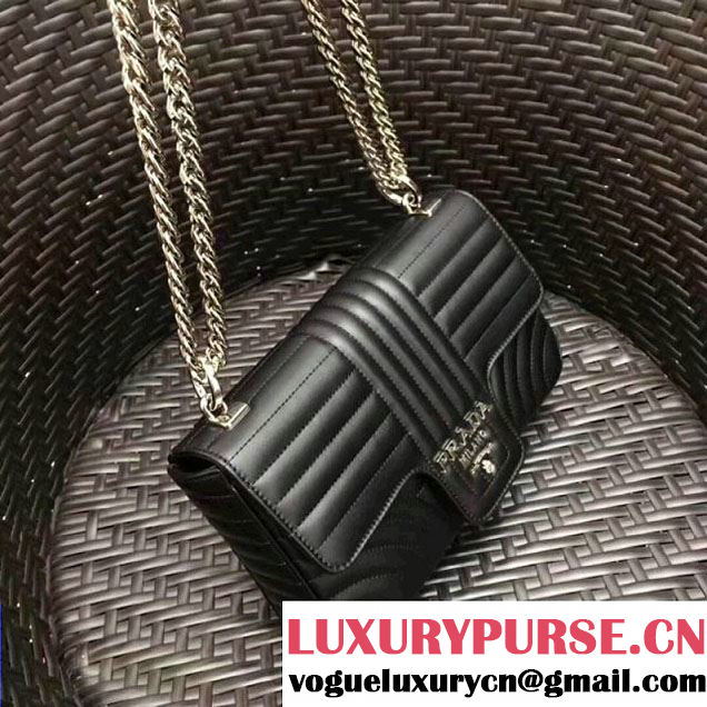 Prada Diagramme Leather Flap Shoulder Bag 1BD108 Black 2017 (GYF-7120709 )