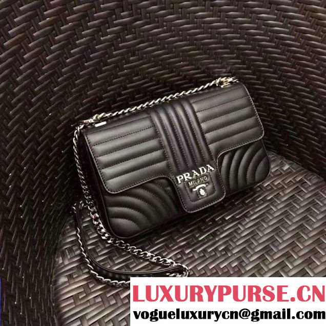 Prada Diagramme Leather Flap Shoulder Bag 1BD108 Black 2017 (GYF-7120709 )