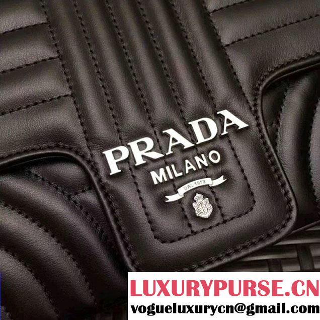 Prada Diagramme Leather Flap Shoulder Bag 1BD108 Black 2017 (GYF-7120709 )