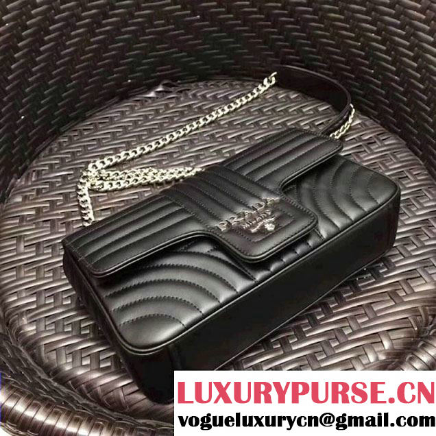 Prada Diagramme Leather Flap Shoulder Bag 1BD108 Black 2017 (GYF-7120709 )