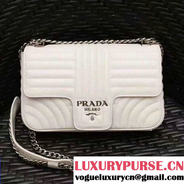 Prada Diagramme Leather Flap Shoulder Bag 1BD108 White 2017 (GYF-7120708 )