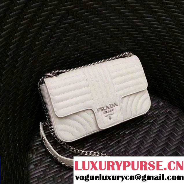 Prada Diagramme Leather Flap Shoulder Bag 1BD108 White 2017 (GYF-7120708 )