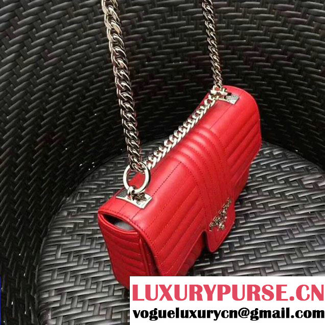 Prada Diagramme Leather Flap Shoulder Bag 1BD108 Red 2017 (GYF-7120707 )