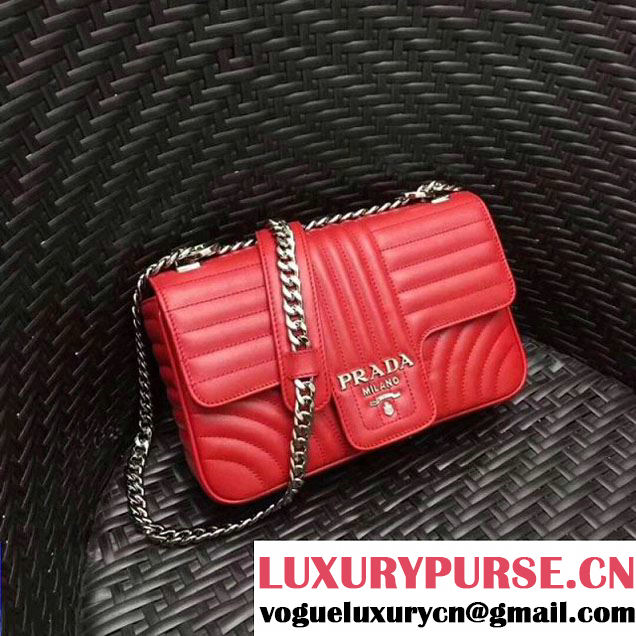 Prada Diagramme Leather Flap Shoulder Bag 1BD108 Red 2017 (GYF-7120707 )