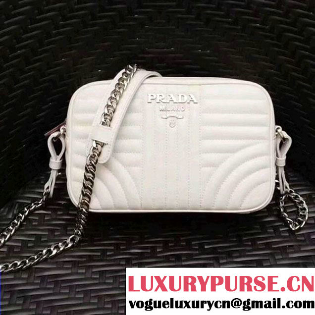 Prada Diagramme Leather Camera Cross-body Bag 1BH083 White 2017 (GYF-7120704 )