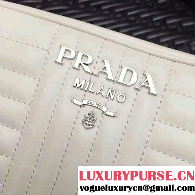 Prada Diagramme Leather Camera Cross-body Bag 1BH083 White 2017 (GYF-7120704 )