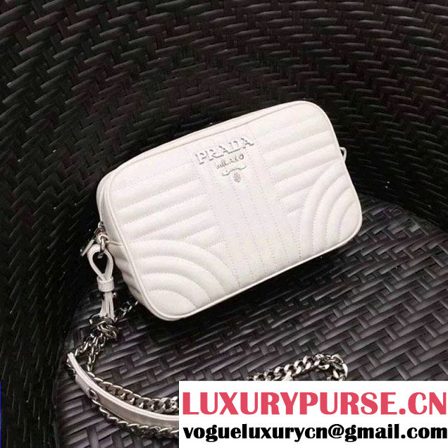 Prada Diagramme Leather Camera Cross-body Bag 1BH083 White 2017 (GYF-7120704 )