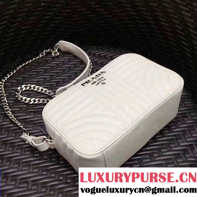 Prada Diagramme Leather Camera Cross-body Bag 1BH083 White 2017 (GYF-7120704 )