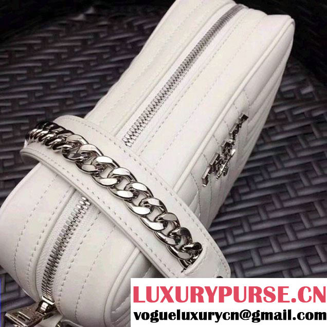 Prada Diagramme Leather Camera Cross-body Bag 1BH083 White 2017 (GYF-7120704 )