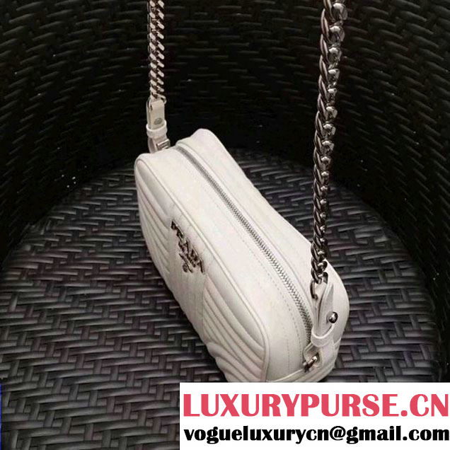 Prada Diagramme Leather Camera Cross-body Bag 1BH083 White 2017 (GYF-7120704 )