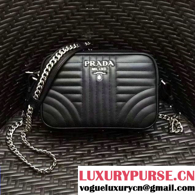 Prada Diagramme Leather Camera Cross-body Bag 1BH083 Black 2017 (GYF-7120701 )