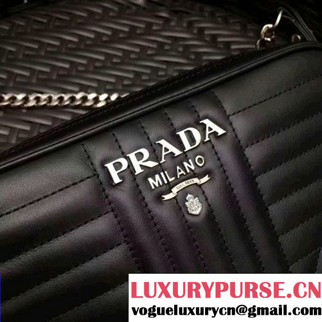 Prada Diagramme Leather Camera Cross-body Bag 1BH083 Black 2017 (GYF-7120701 )