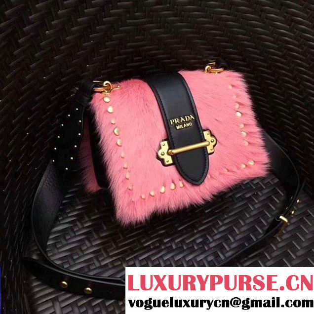 Prada Cahier Calf Hair Bag 1BD045 Pink 2017 (GYF-7120830 )