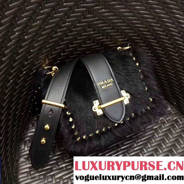 Prada Cahier Calf Hair Bag 1BD045 Black 2017 (GYF-7120829 )