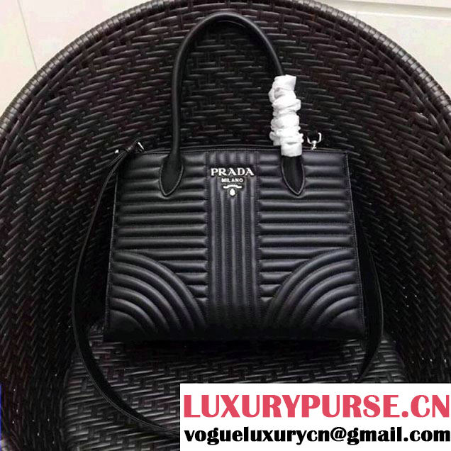 Prada Diagramme Leather Top Handle Bag 1BA165 Black 2017 (GYF-7120717 )